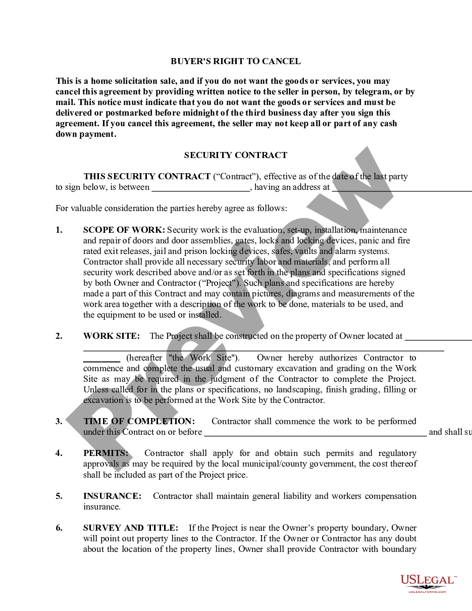 page 1 Security Contract for Contractor preview