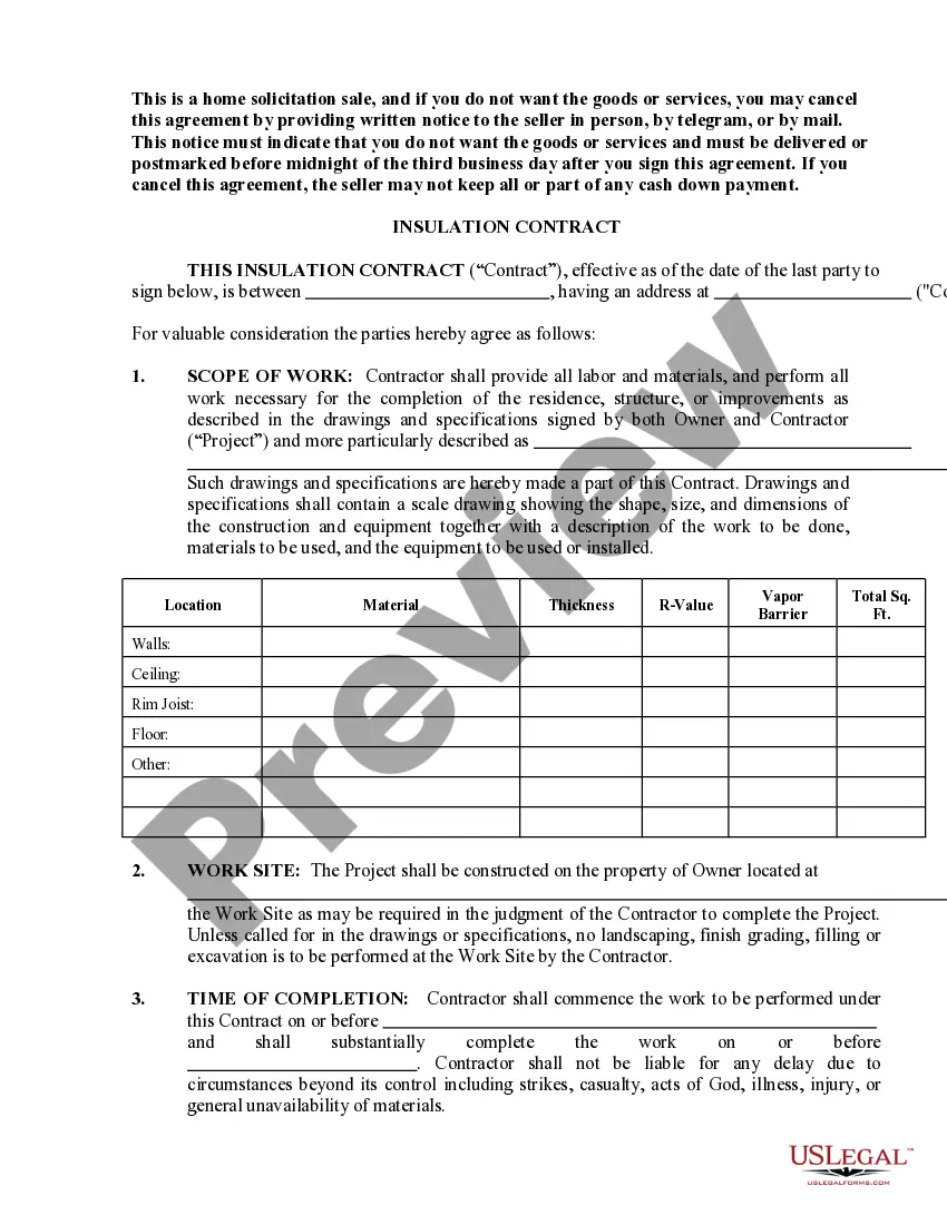 Preview Insulation Contract for Contractor