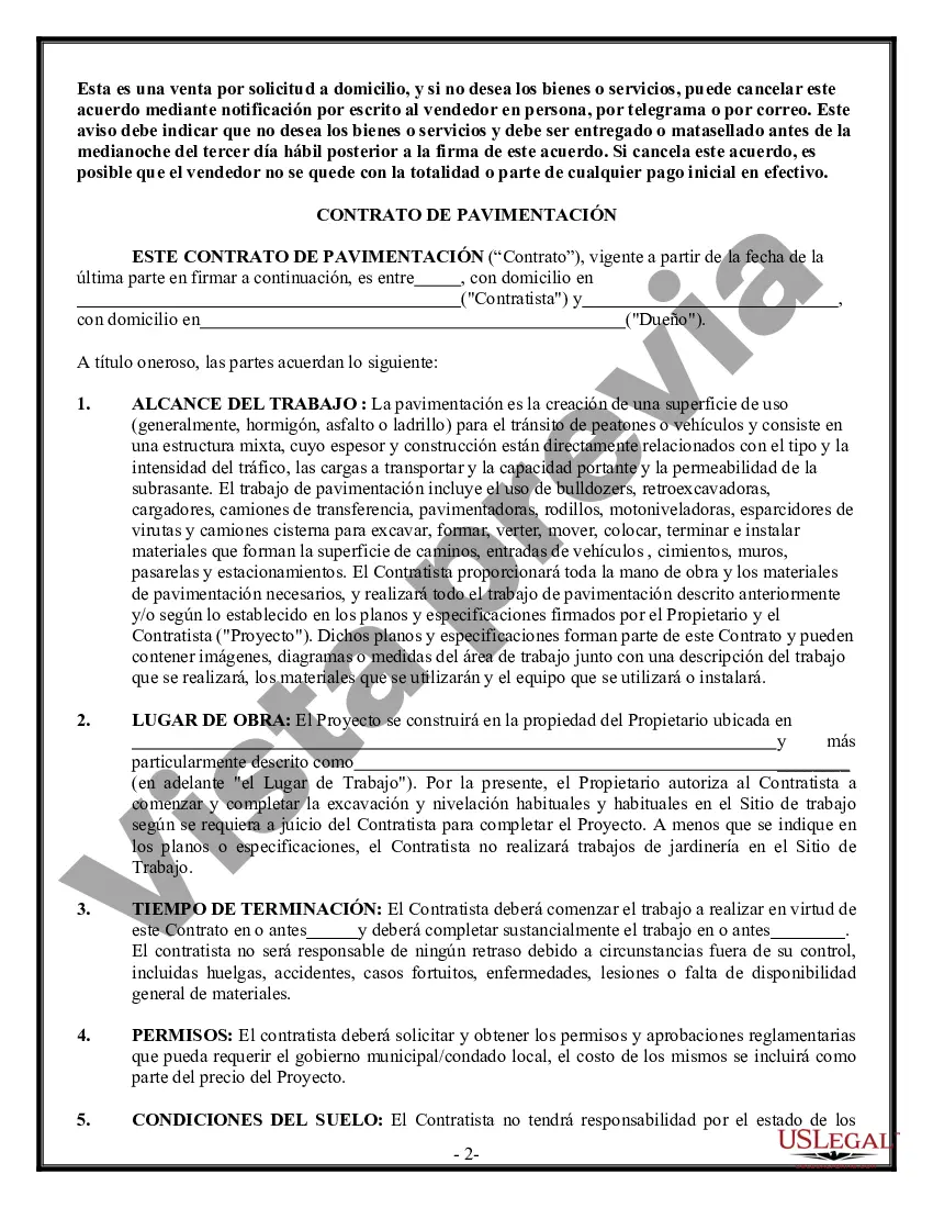 Preview Contrato de pavimentación para contratista