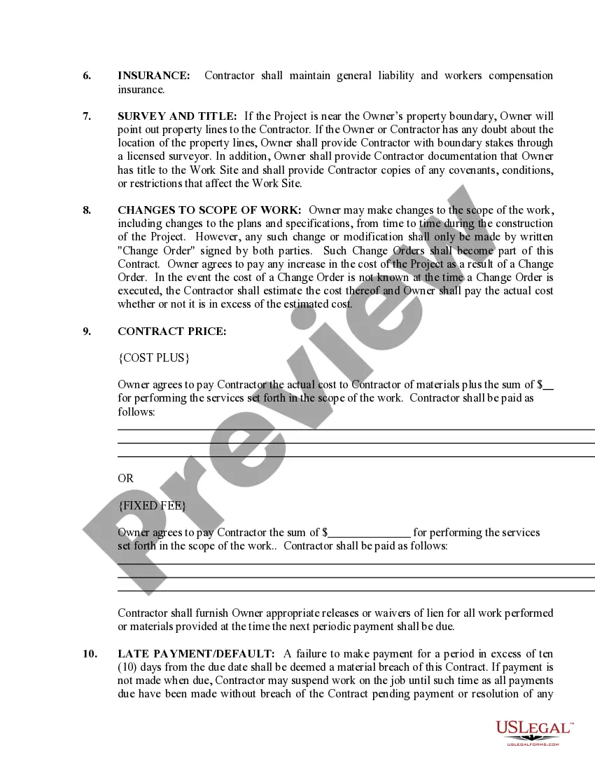 Preview Site Work Contract for Contractor