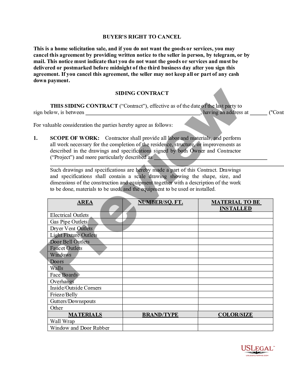 page 1 Siding Contract for Contractor preview