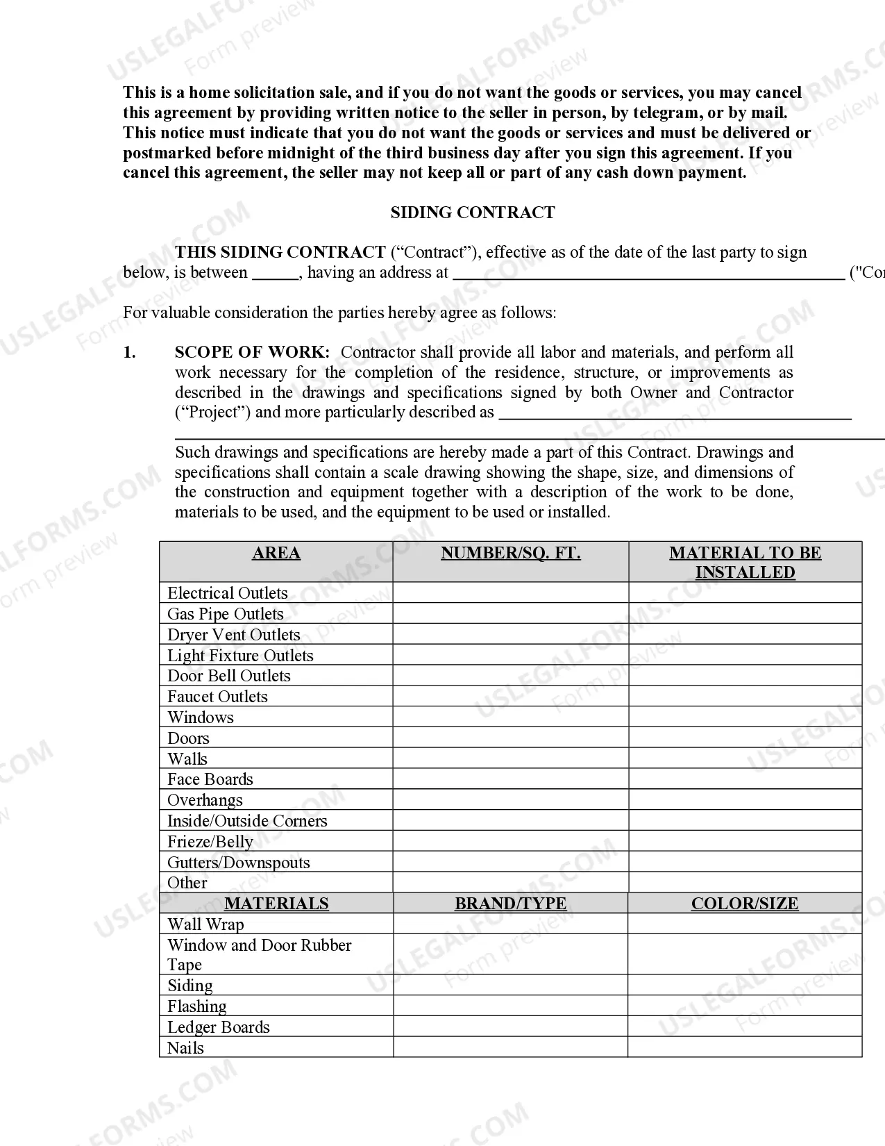 Preview Siding Contract for Contractor