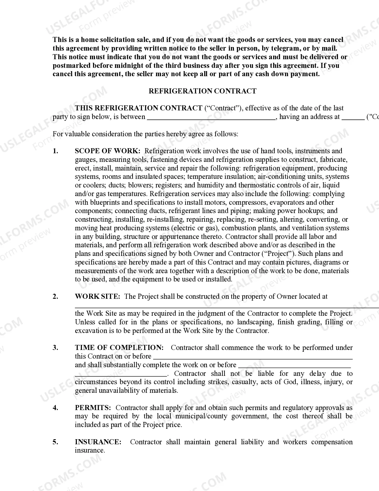 Preview Refrigeration Contract for Contractor