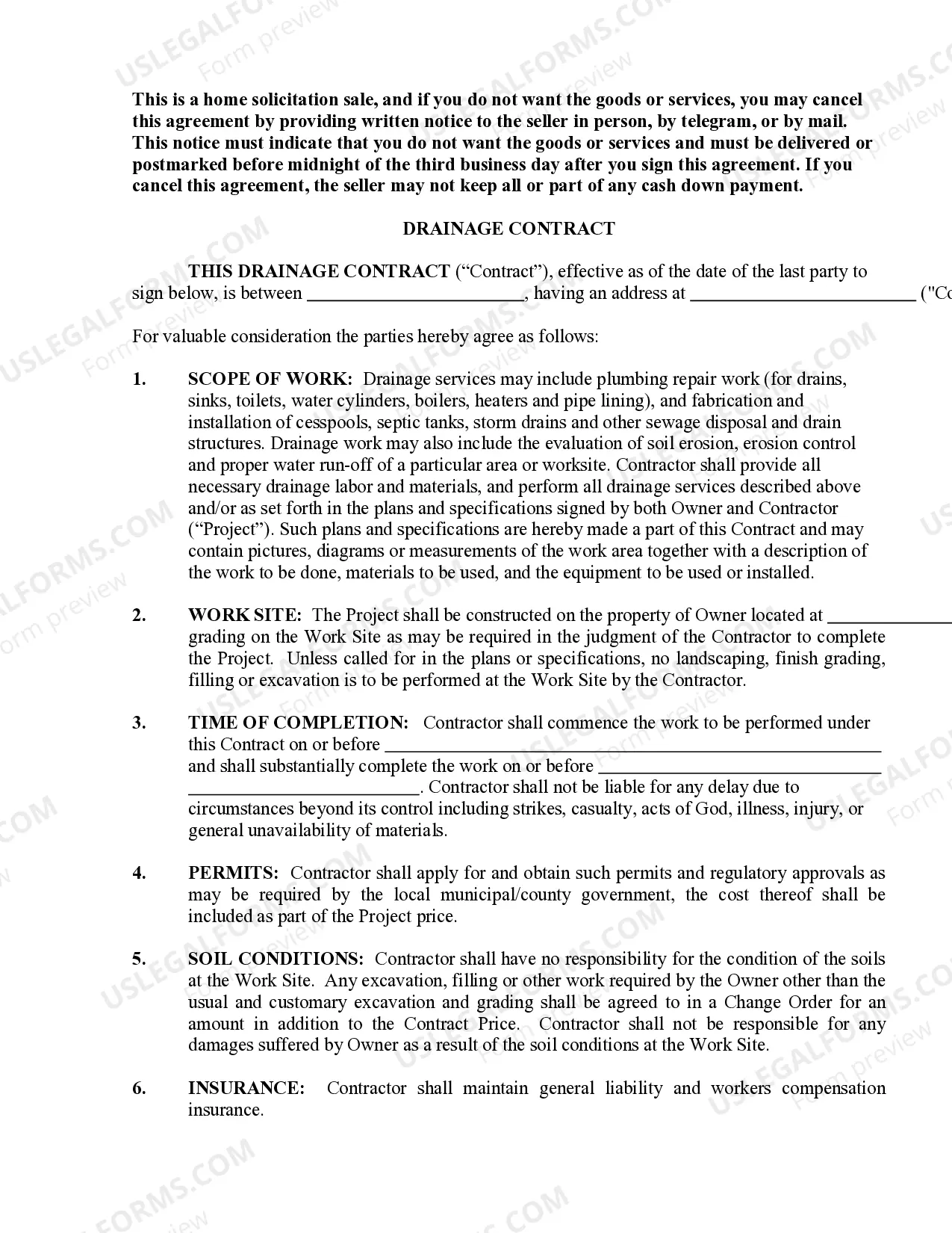 Preview Drainage Contract for Contractor