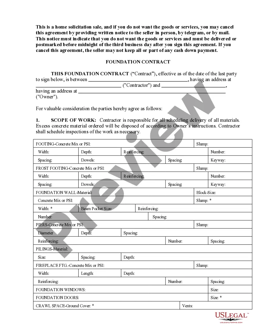 Preview Foundation Contract for Contractor