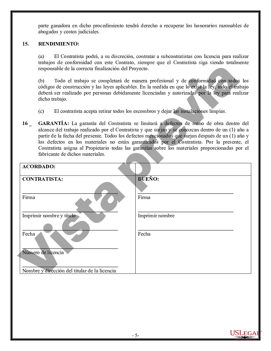 Florida Contrato de albañil para contratista - Contrato De Albañil | US  Legal Forms