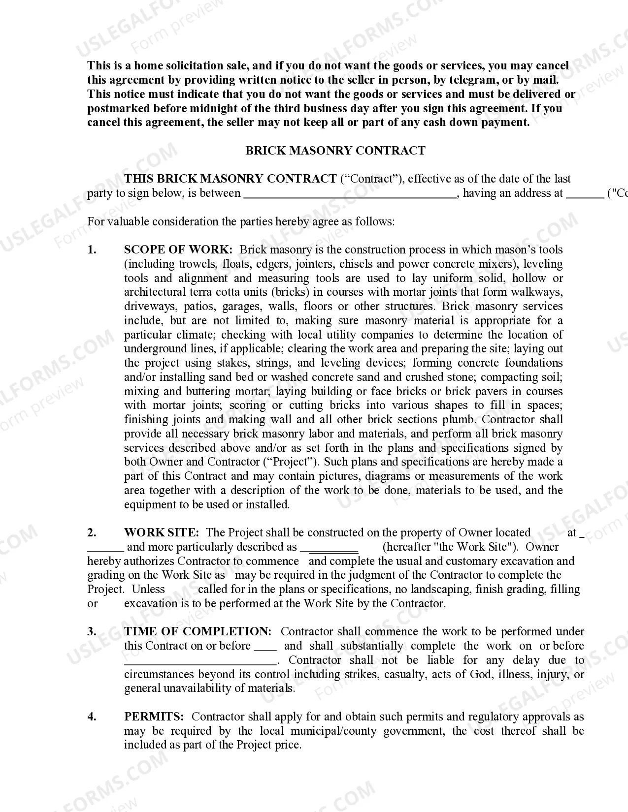 Preview Brick Mason Contract for Contractor