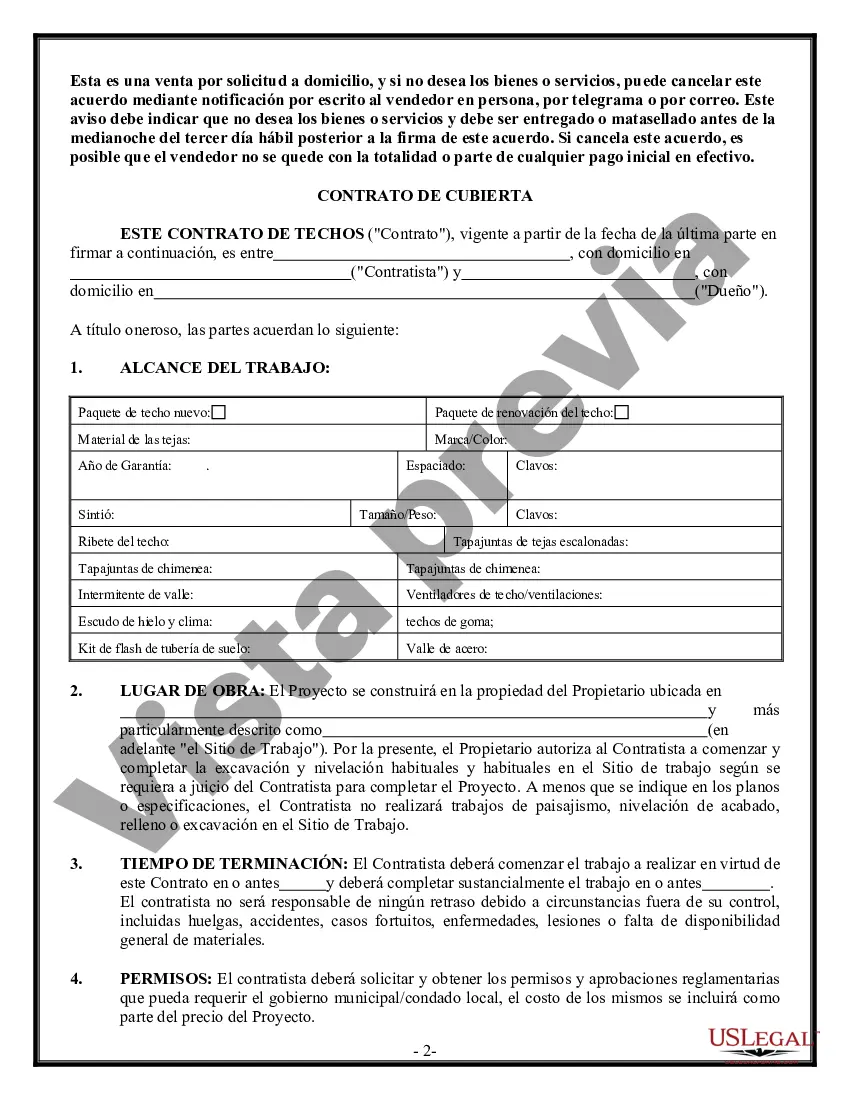 Preview Contrato de techado para contratista