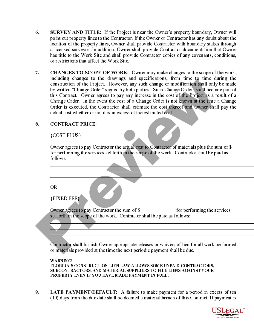 Florida Roofing Contract for Contractor Roofing Contractor Form US