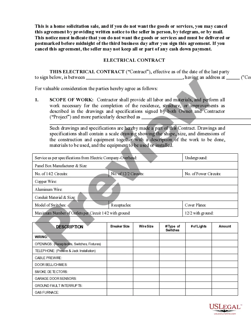 Preview Electrical Contract for Contractor