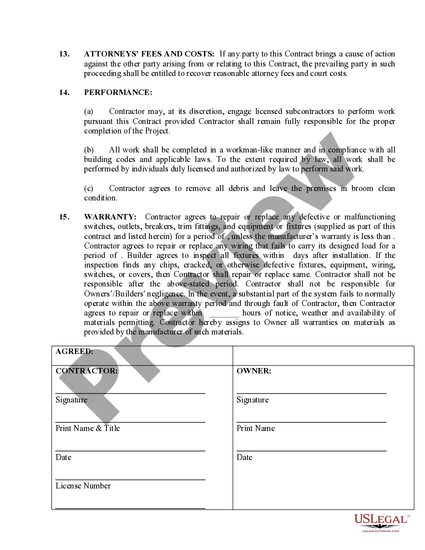 Preview Electrical Contract for Contractor