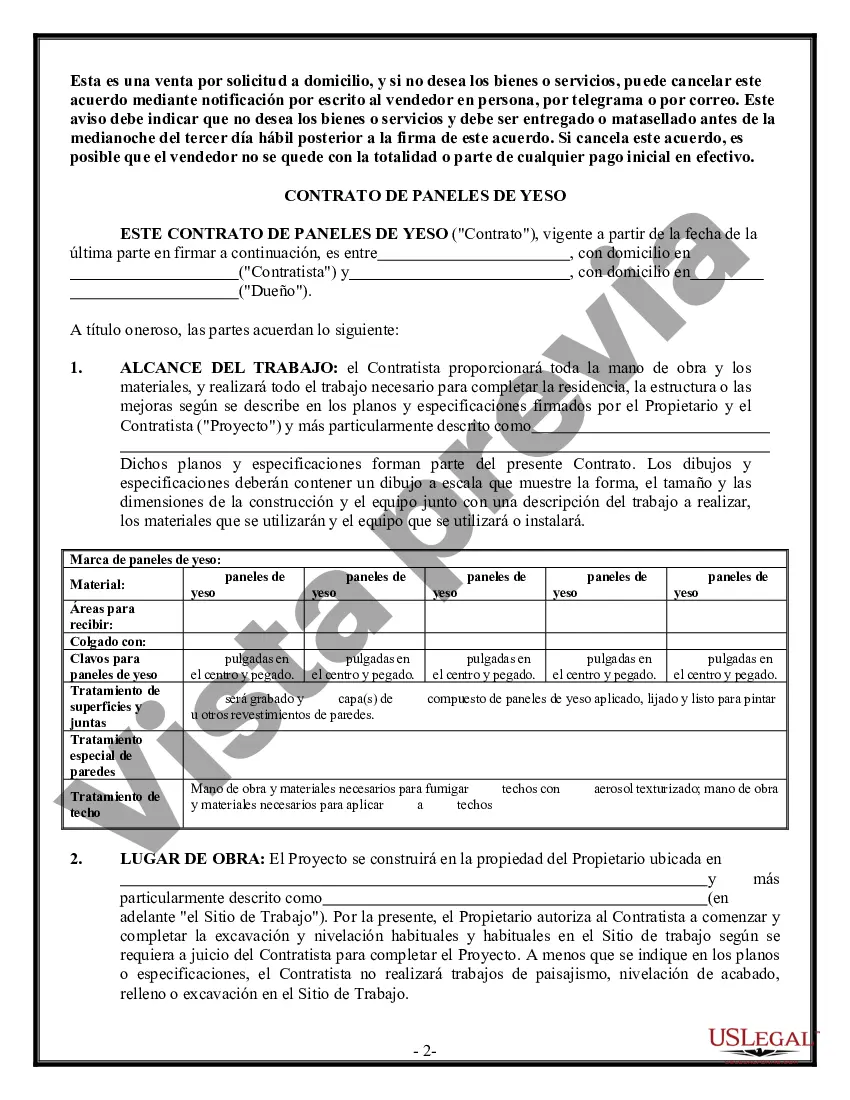 Preview Contrato de paneles de yeso de yeso para contratista