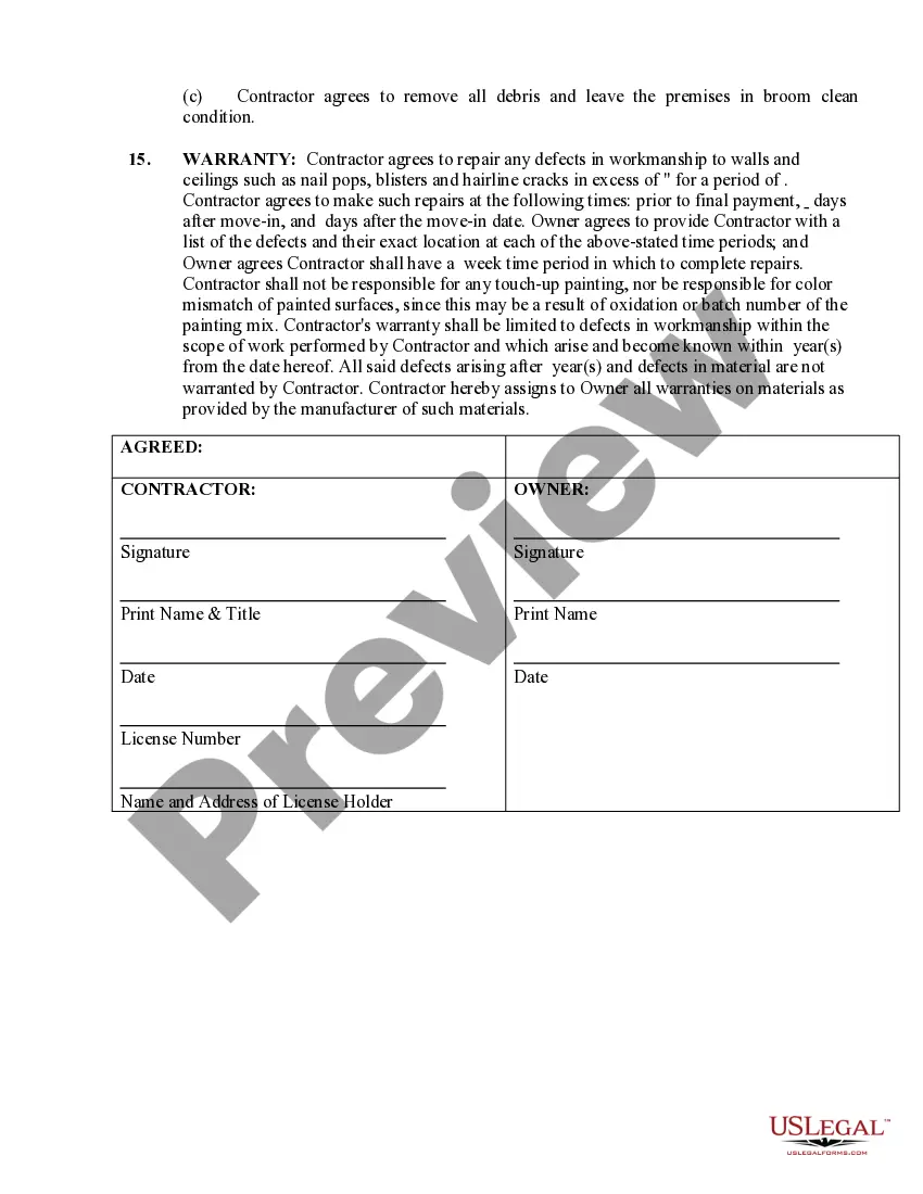 Preview Sheetrock Drywall Contract for Contractor