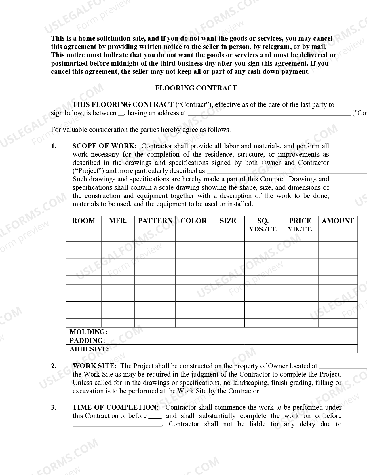 Lakeland Florida Flooring Contract for Contractor US Legal Forms