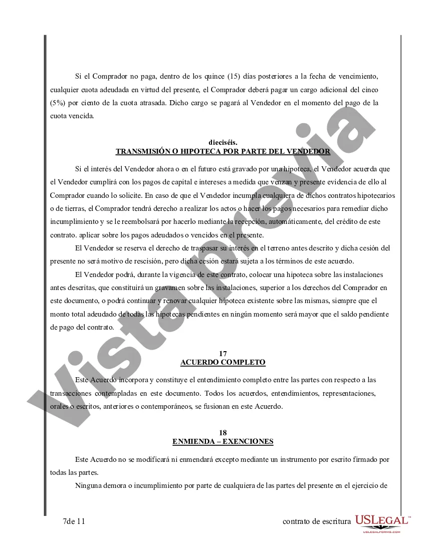 Preview Acuerdo o Contrato de Escritura de Venta y Compra de Bienes Raíces a/k/a Terreno o Contrato de Ejecución