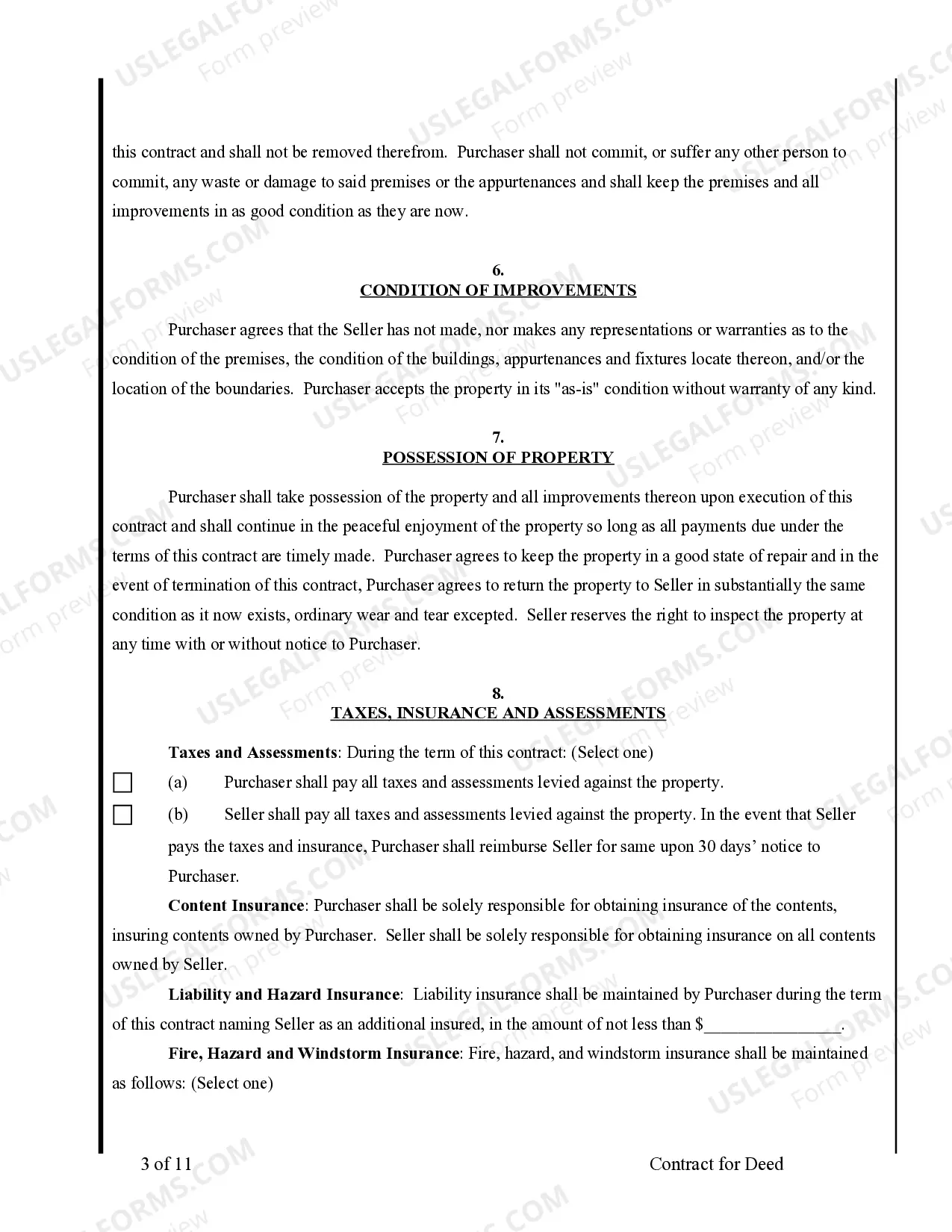 Preview Agreement or Contract for Deed for Sale and Purchase of Real Estate a/k/a Land or Executory Contract