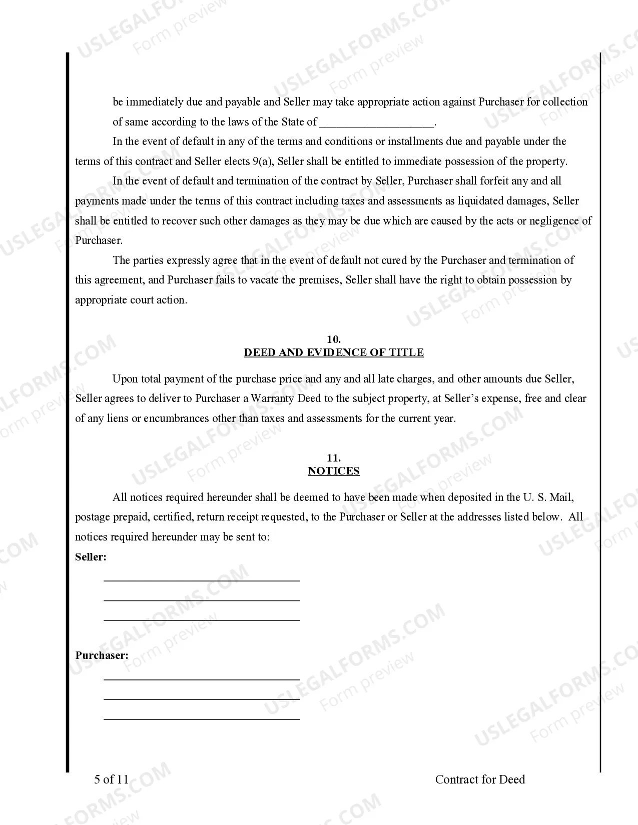 Preview Agreement or Contract for Deed for Sale and Purchase of Real Estate a/k/a Land or Executory Contract