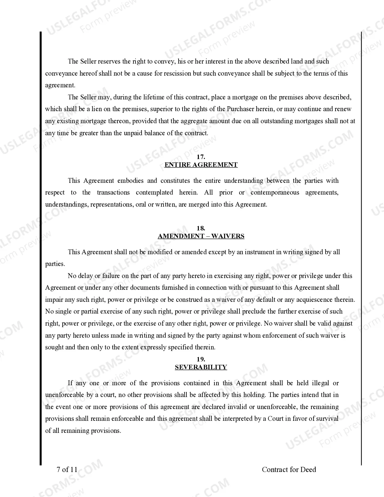 Preview Agreement or Contract for Deed for Sale and Purchase of Real Estate a/k/a Land or Executory Contract