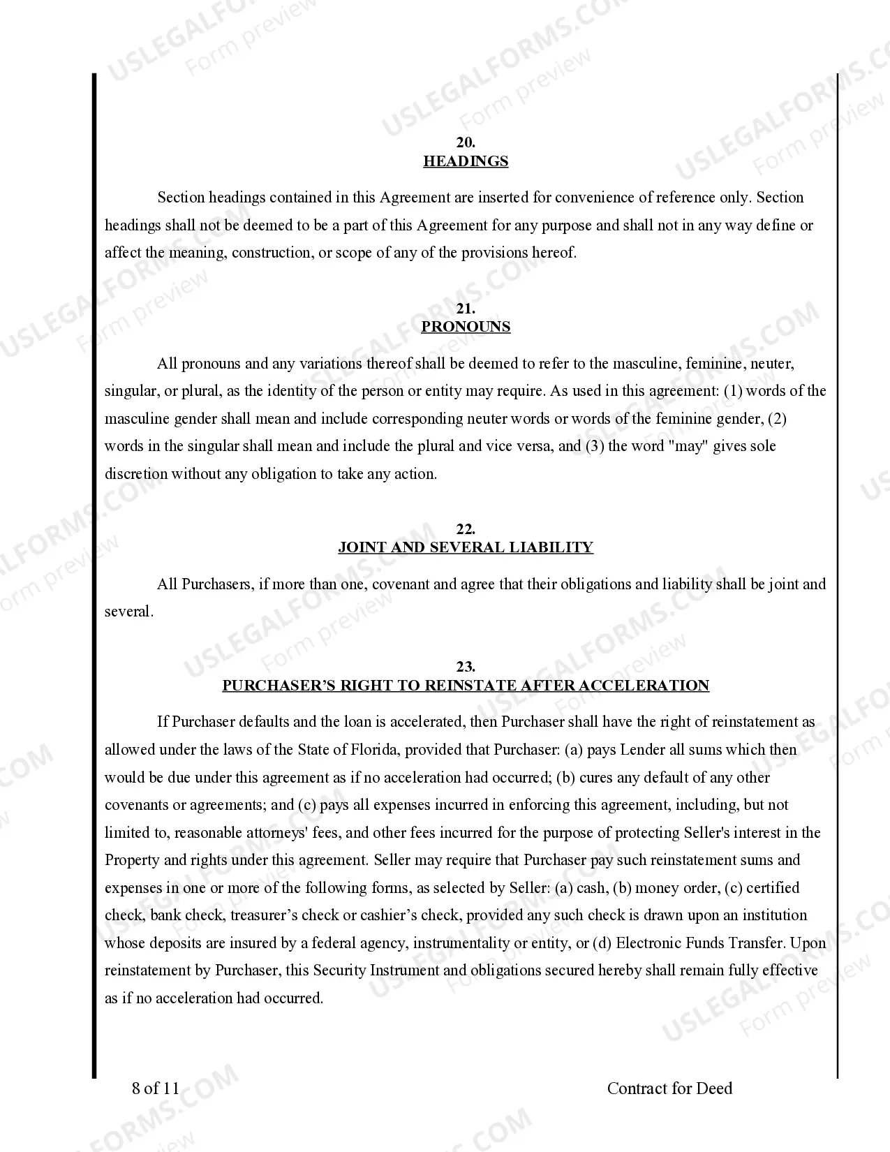 Preview Agreement or Contract for Deed for Sale and Purchase of Real Estate a/k/a Land or Executory Contract