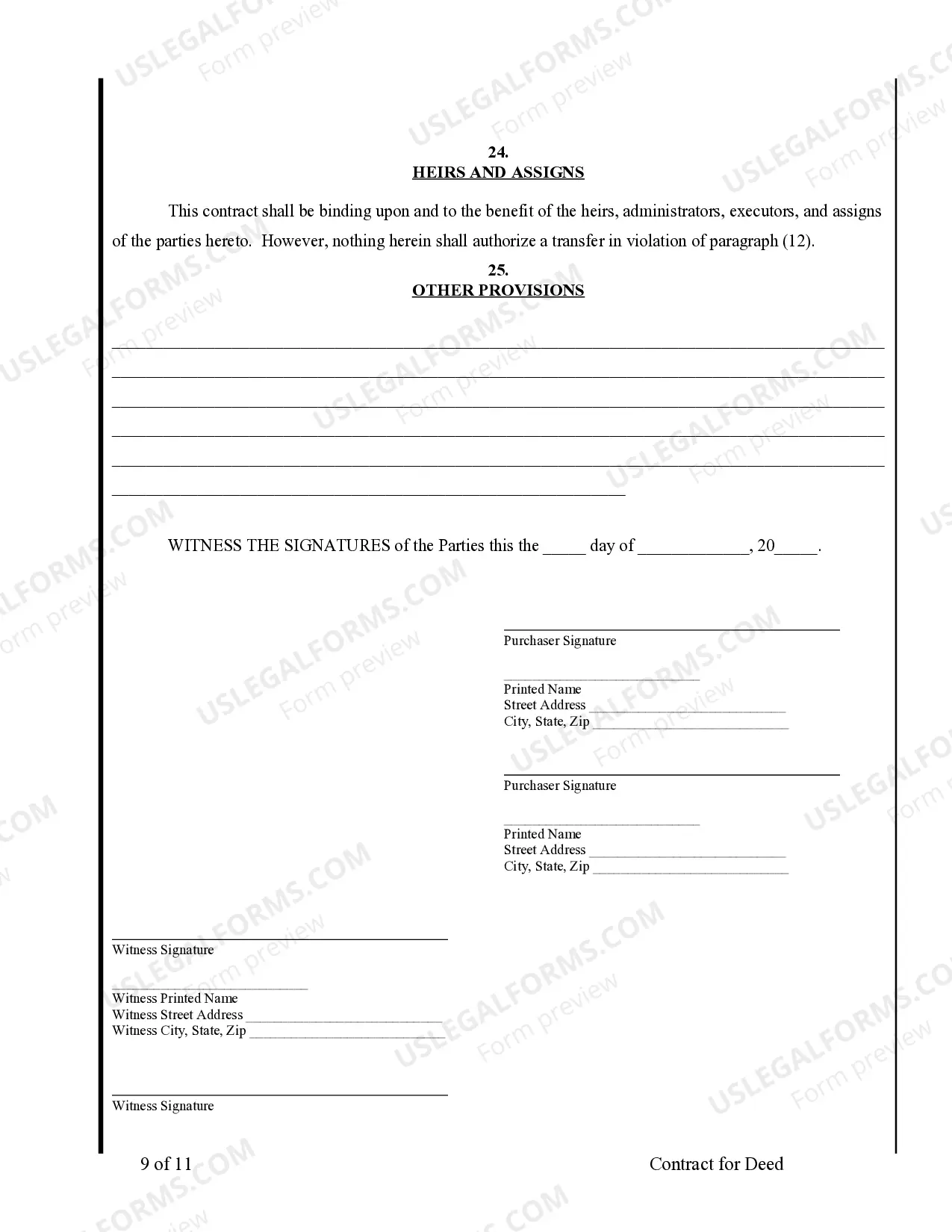 Preview Agreement or Contract for Deed for Sale and Purchase of Real Estate a/k/a Land or Executory Contract