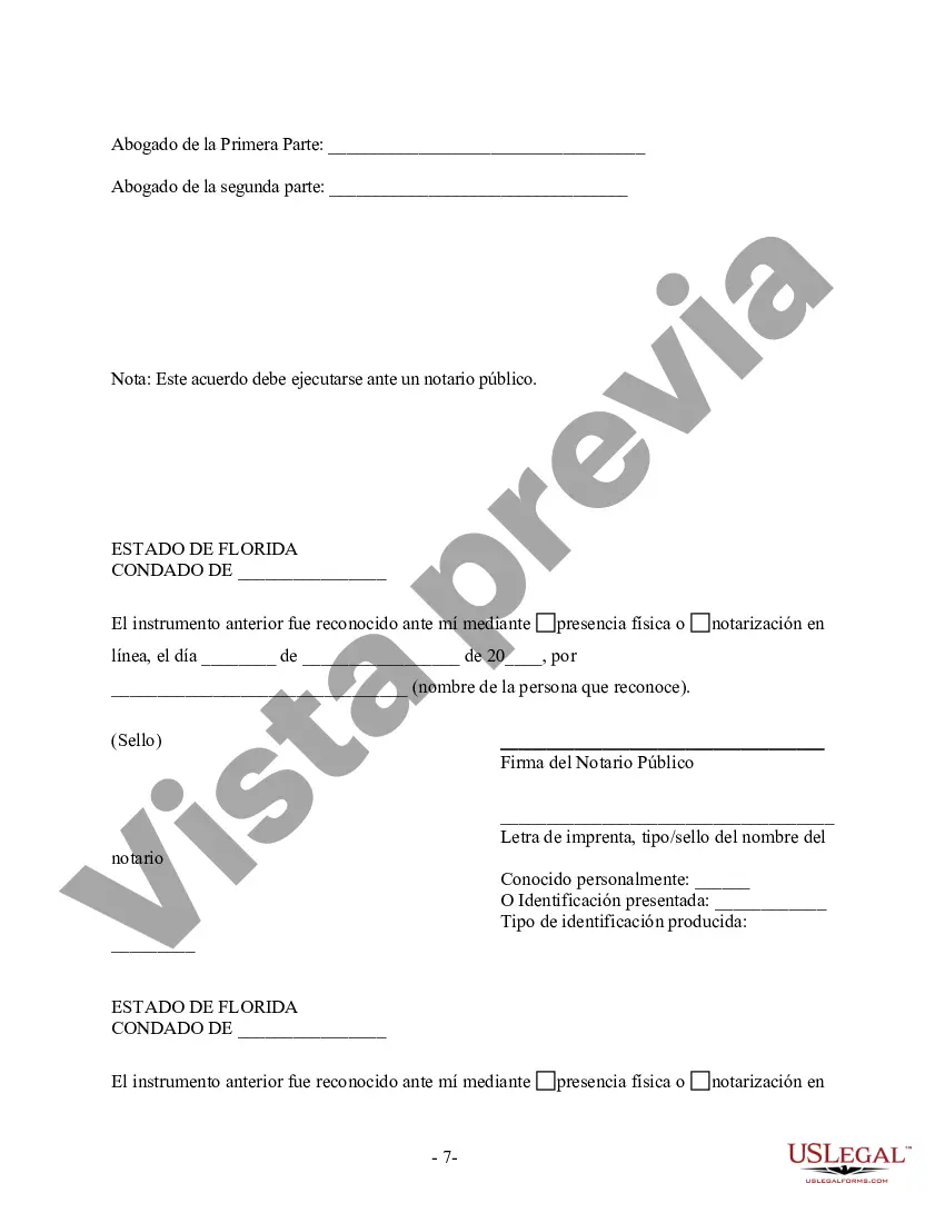 Preview Acuerdo prematrimonial prenupcial de Florida con estados financieros