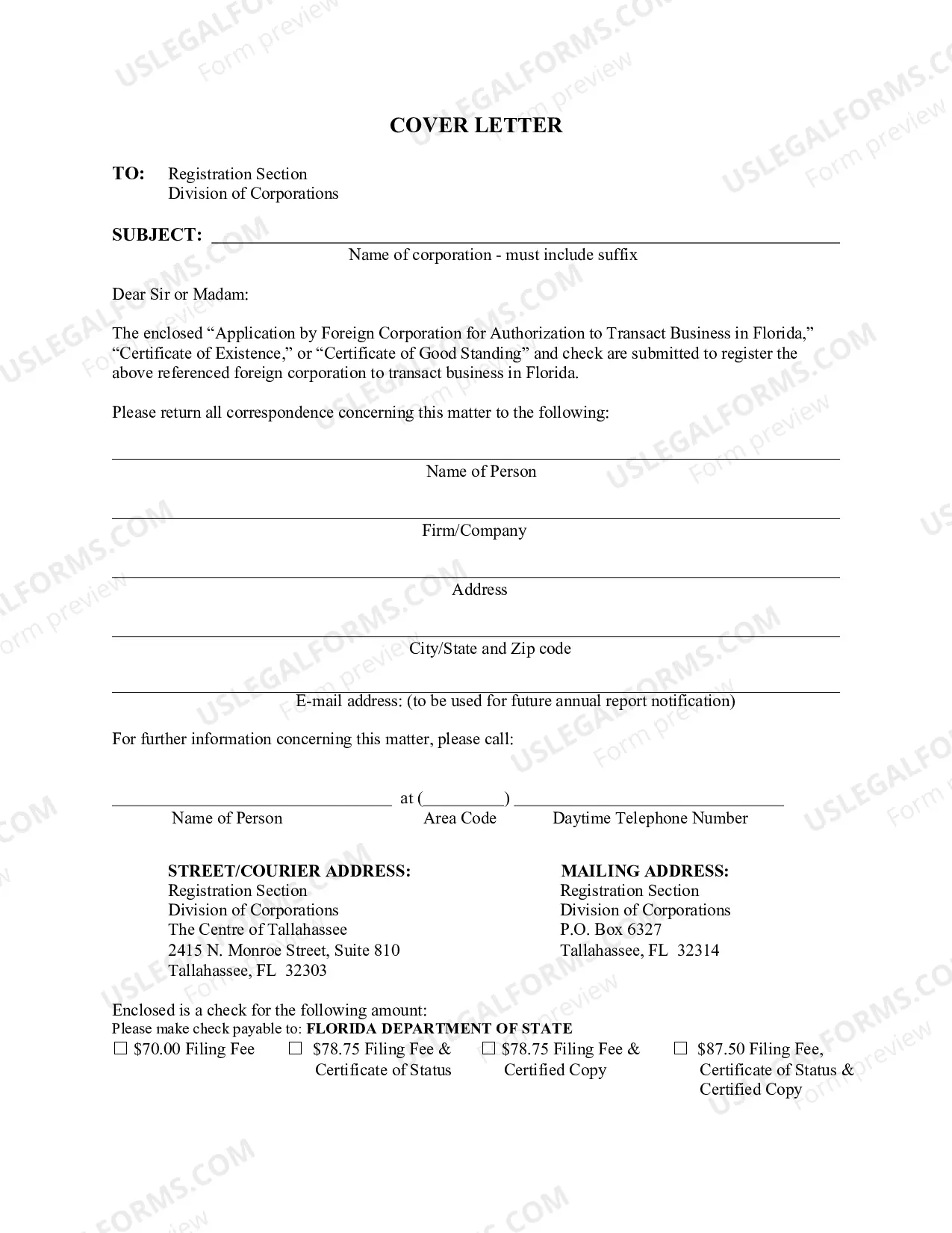 Preview Florida Registration of Foreign Corporation