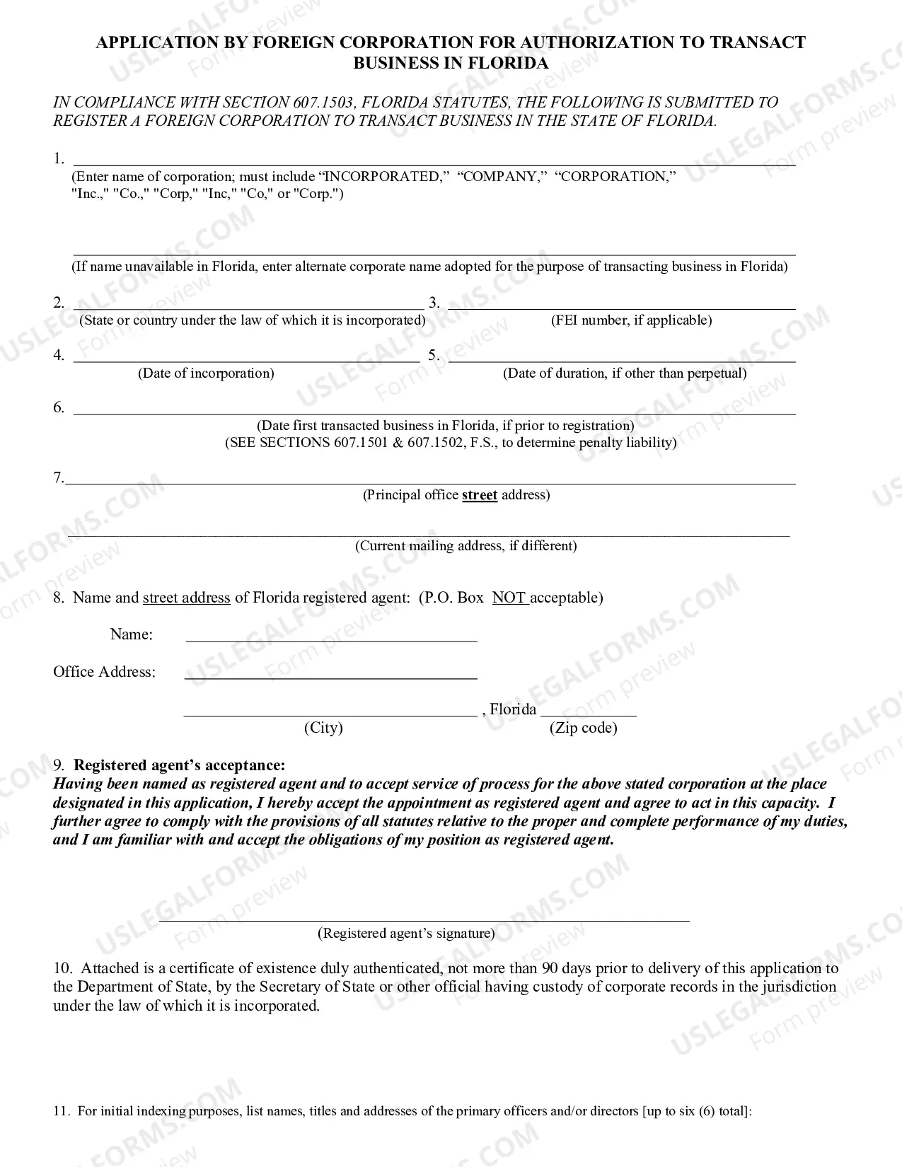 Preview Florida Registration of Foreign Corporation
