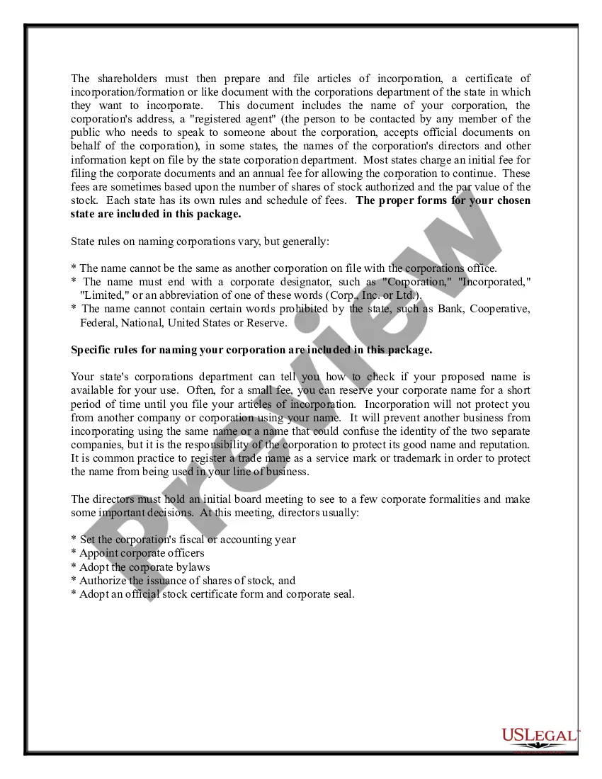 Preview Florida Business Incorporation Package to Incorporate Corporation