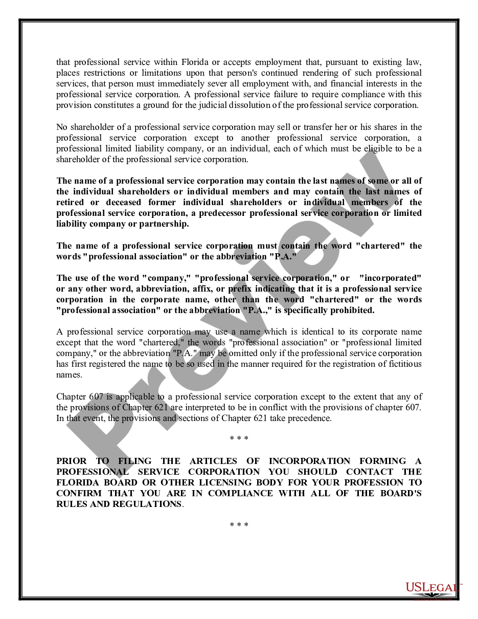 page 3 Professional Corporation Package for Florida preview