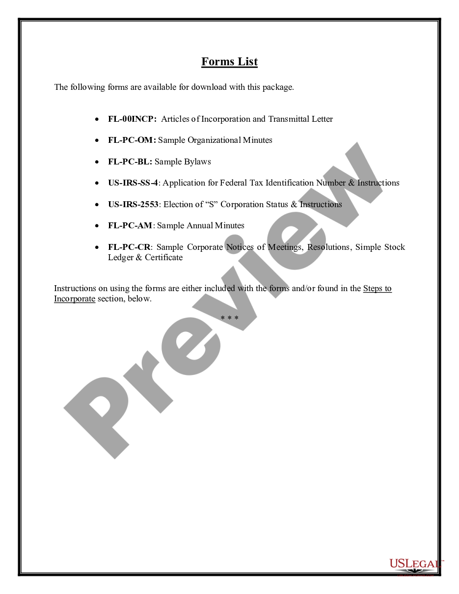 page 4 Professional Corporation Package for Florida preview