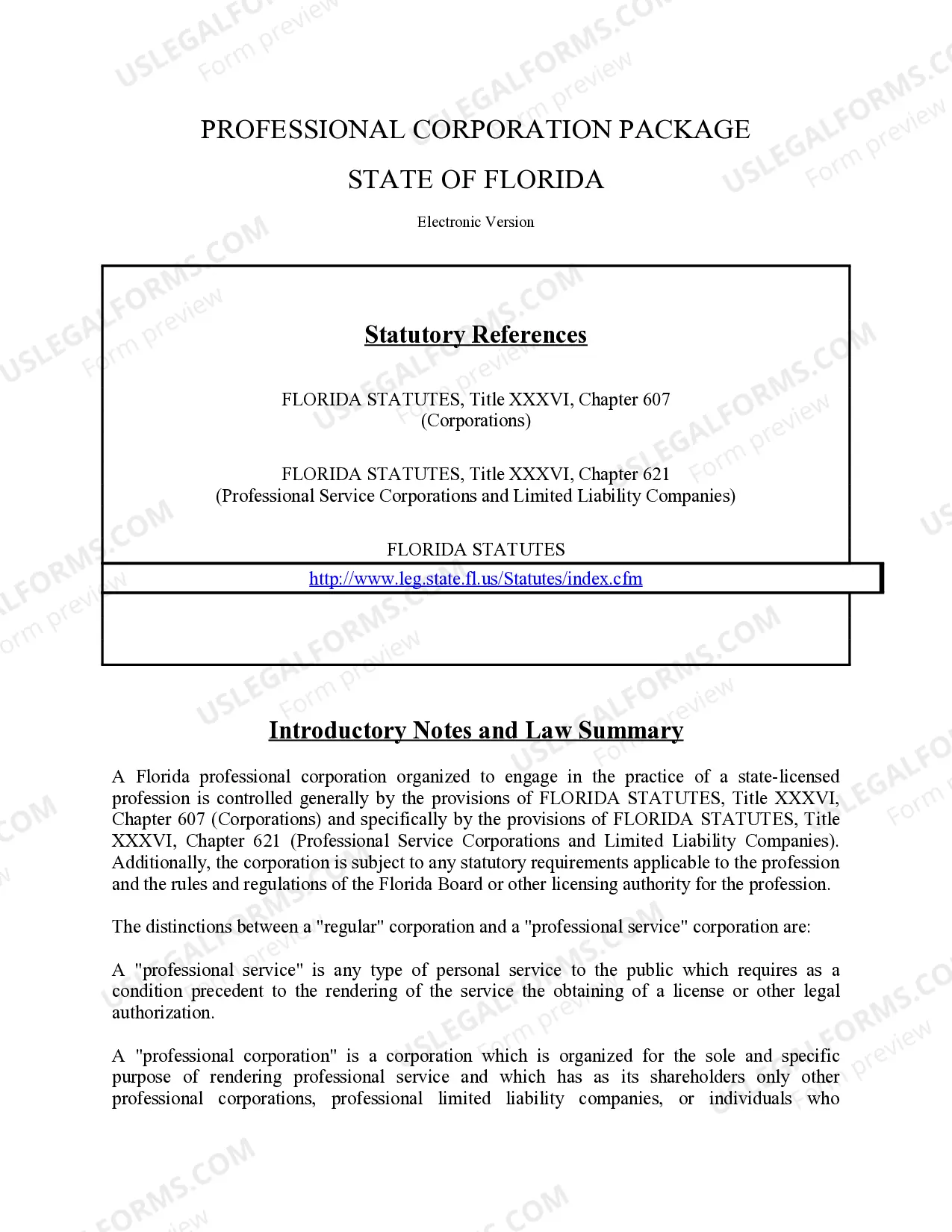 Preview Professional Corporation Package for Florida