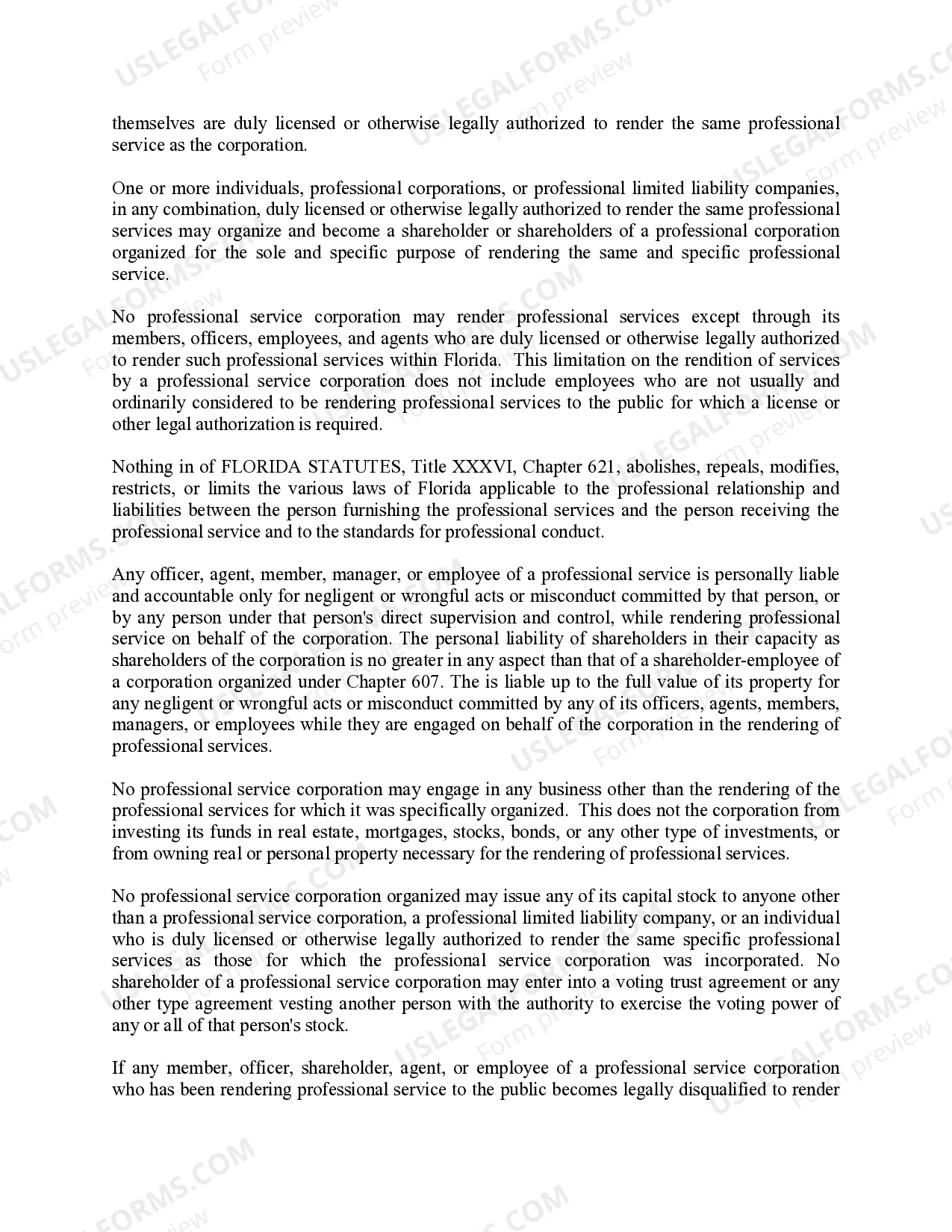 Preview Professional Corporation Package for Florida