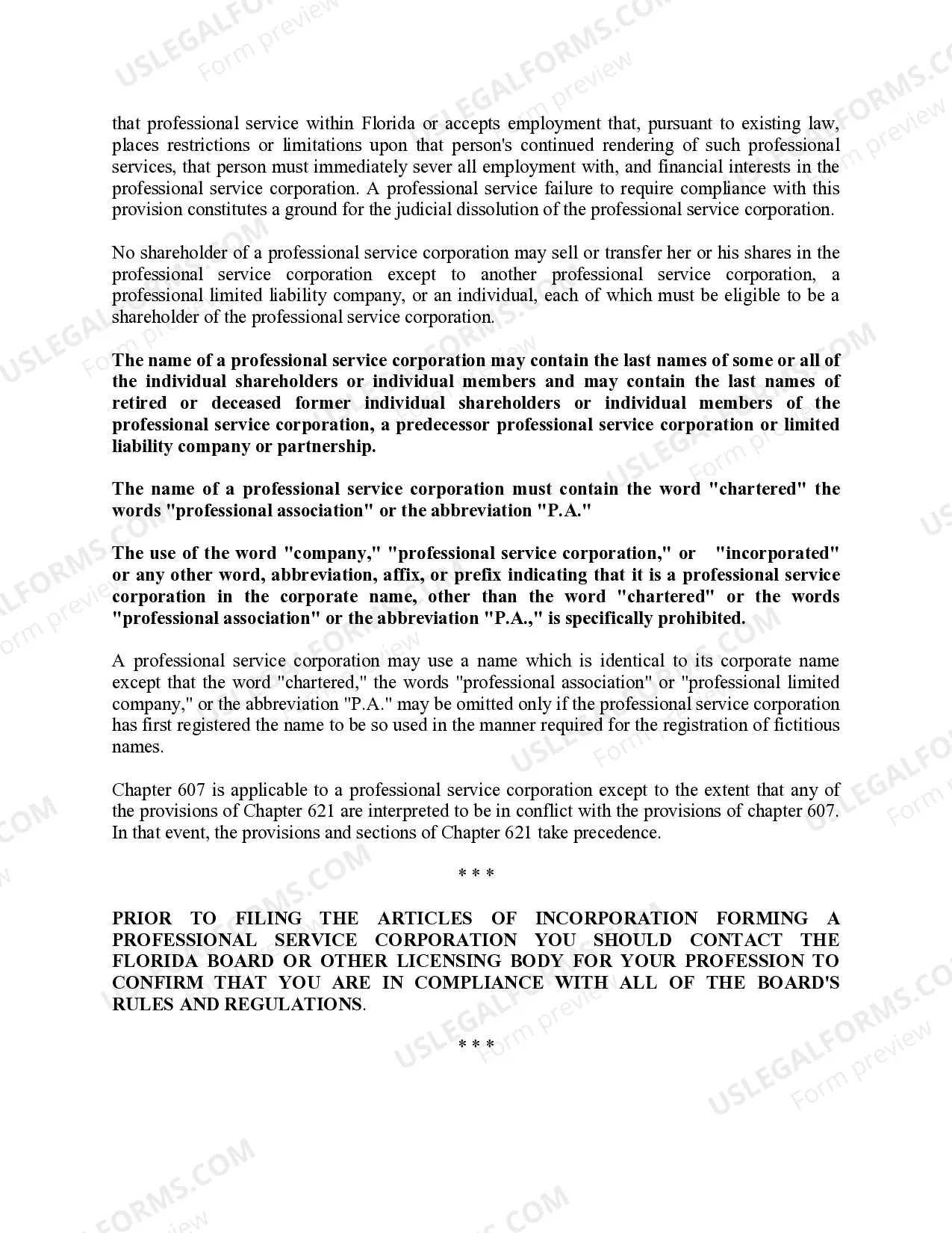 Preview Professional Corporation Package for Florida