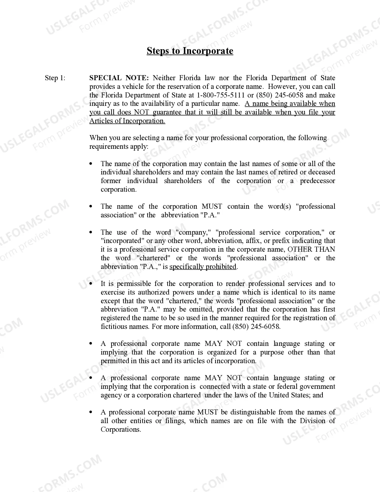 Preview Professional Corporation Package for Florida