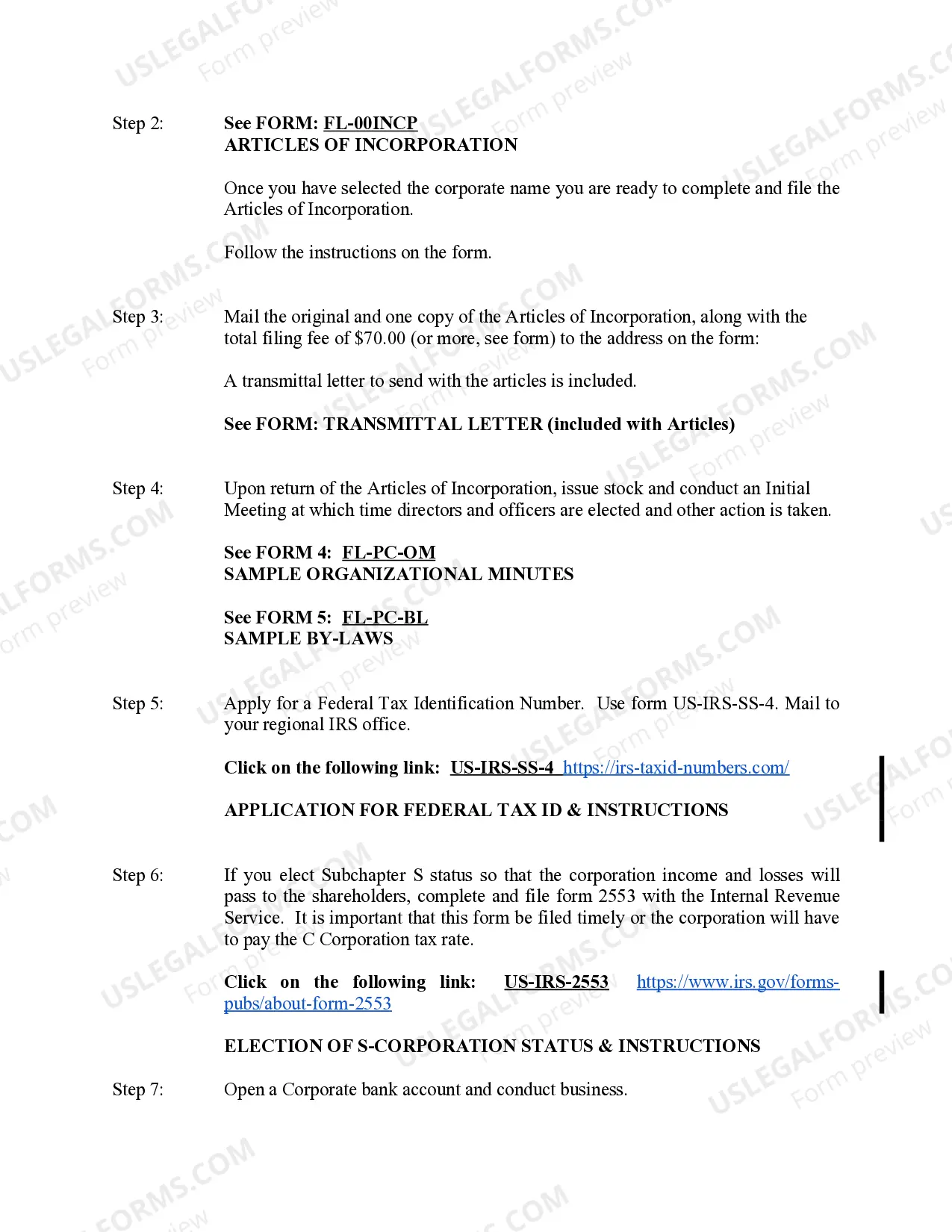 Preview Professional Corporation Package for Florida