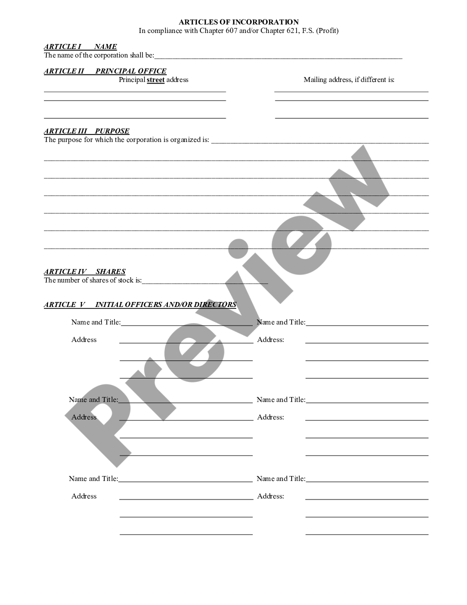 page 3 Florida Articles of Incorporation for Domestic For-Profit Corporation preview