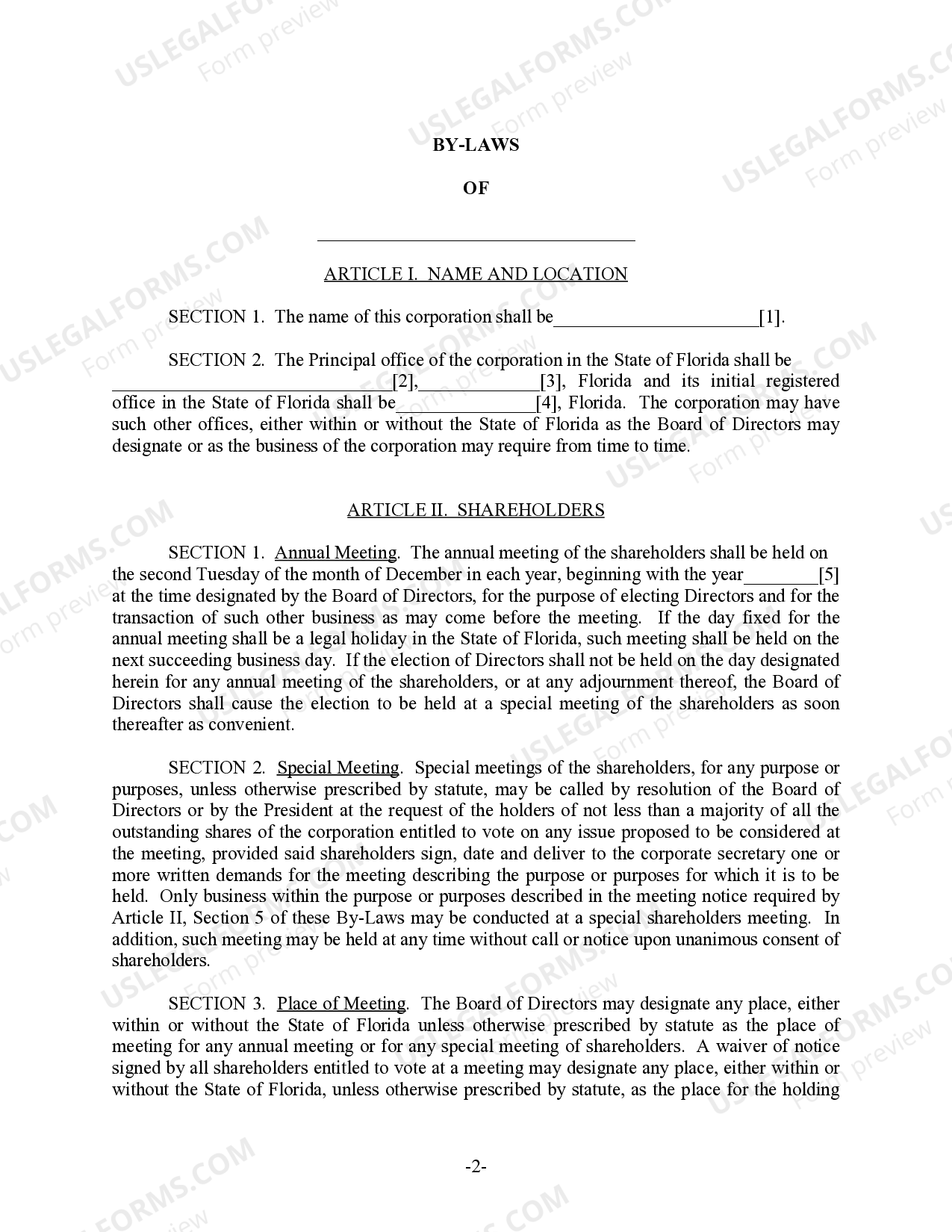 Florida Bylaws for Corporation - Bylaws | US Legal Forms