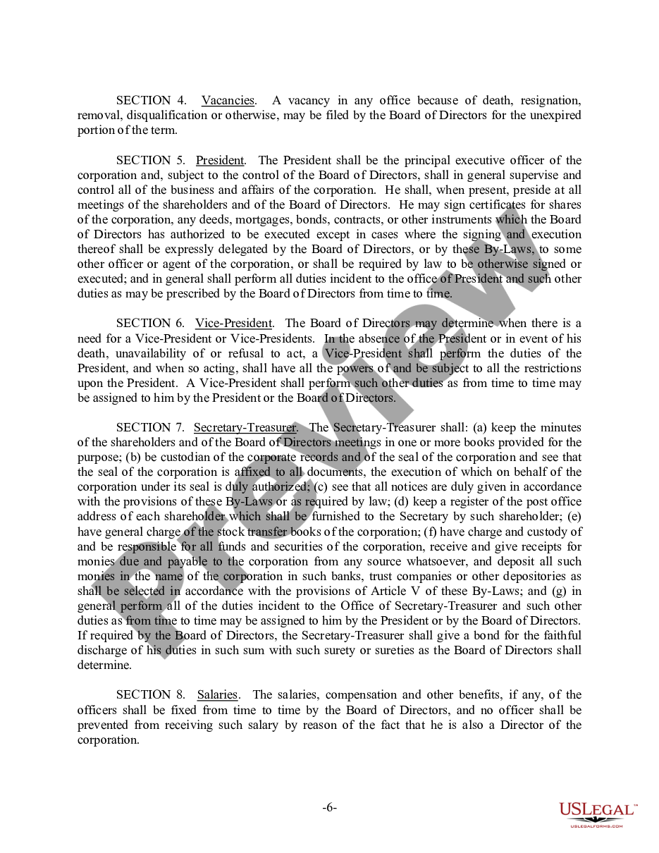 page 6 Florida Bylaws for Corporation preview