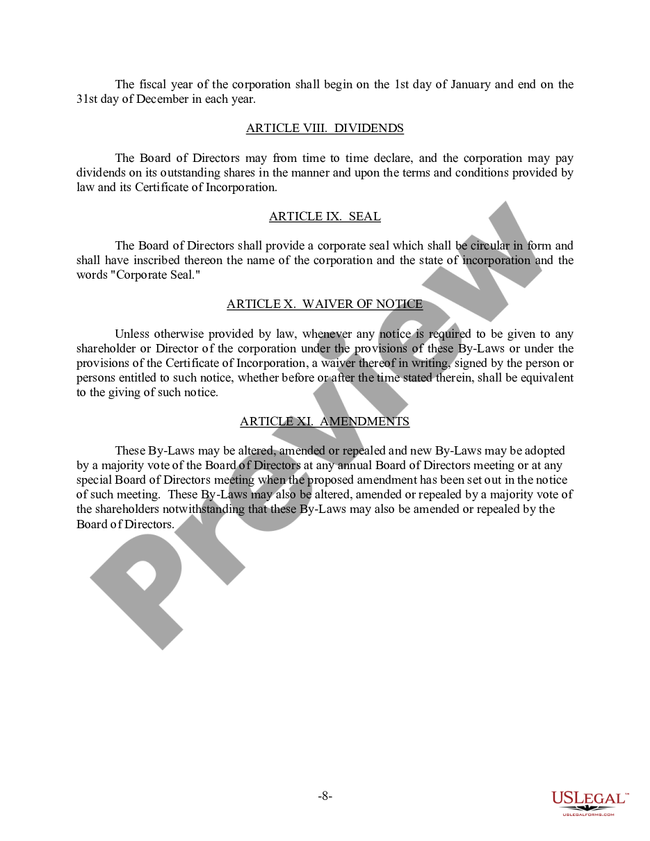 page 8 Florida Bylaws for Corporation preview
