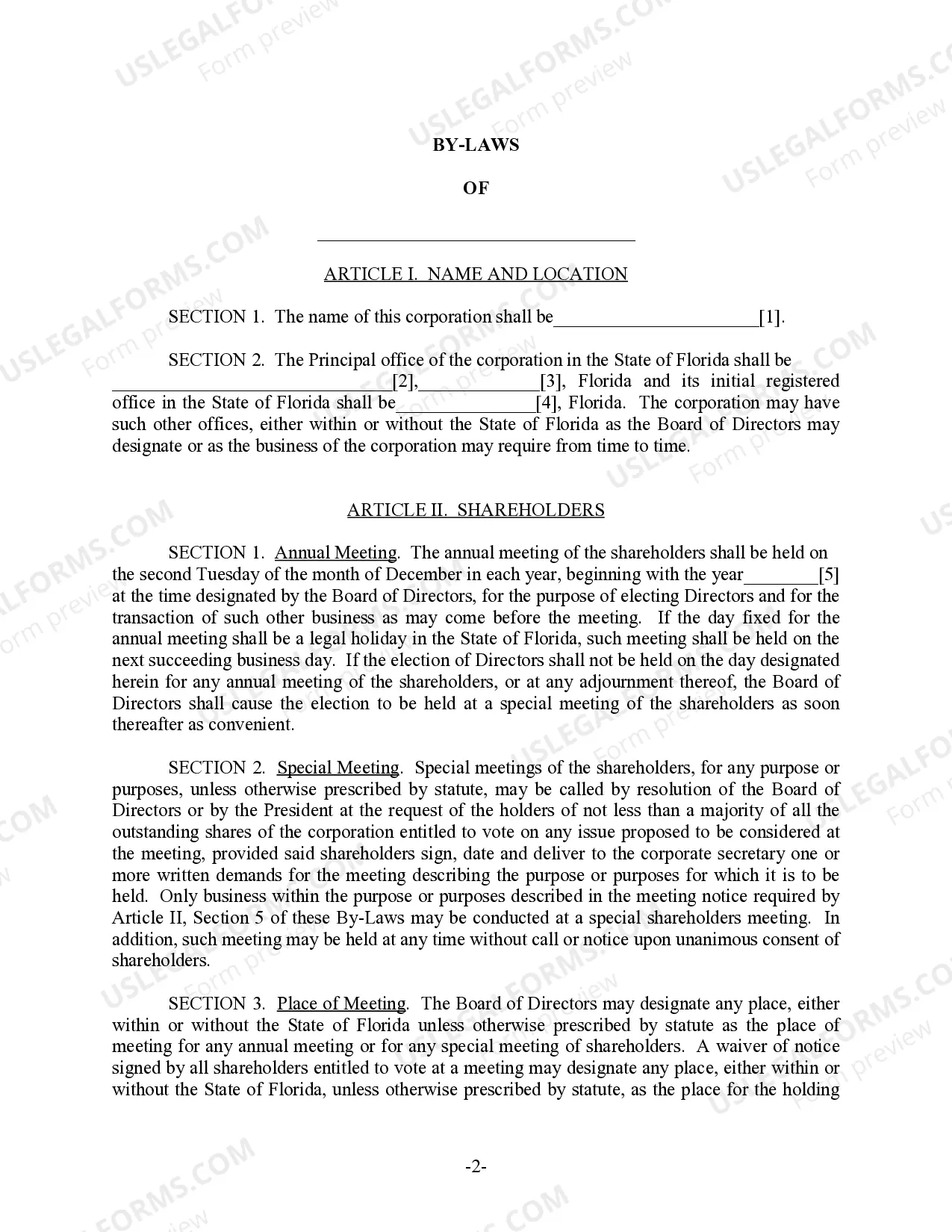 Preview Florida Bylaws for Corporation
