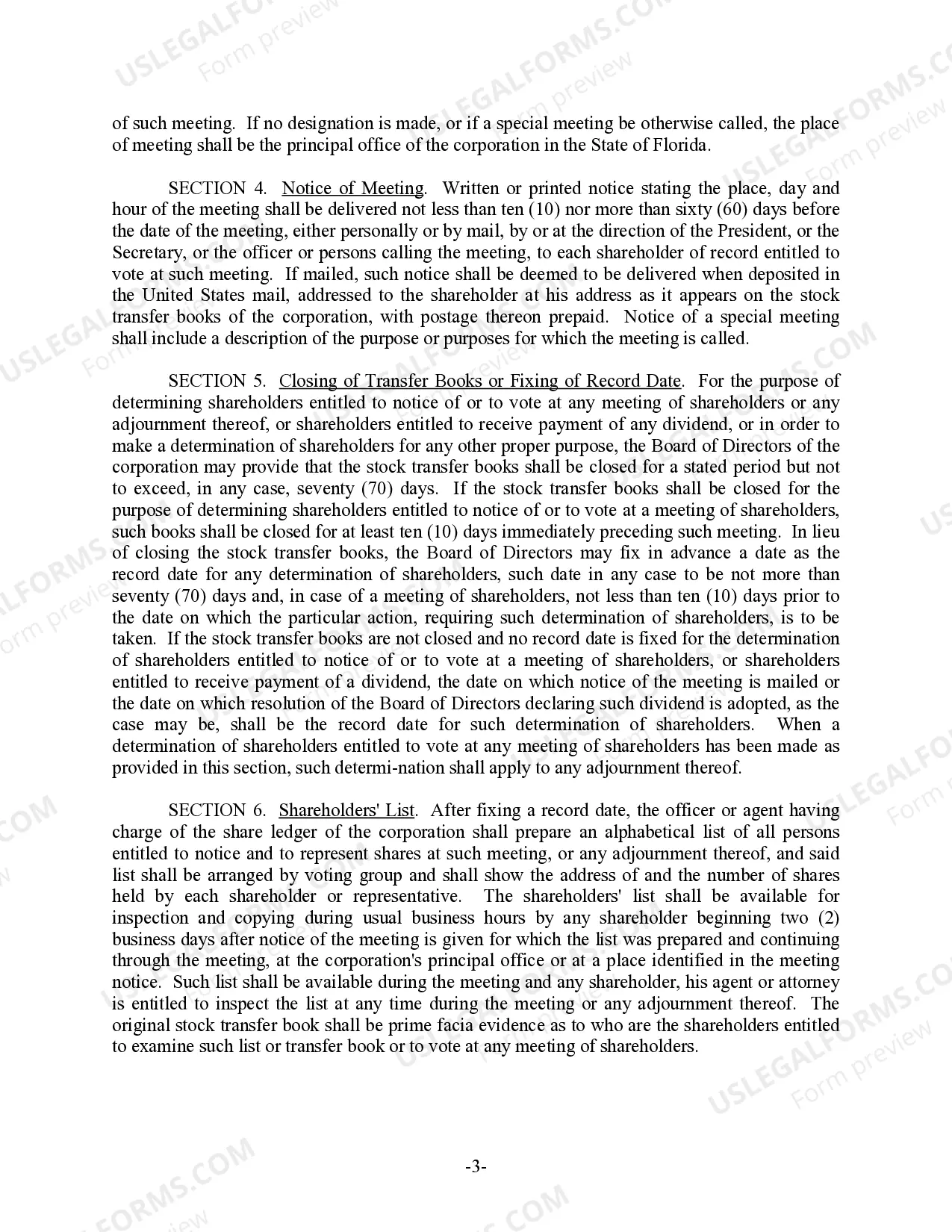 Preview Florida Bylaws for Corporation