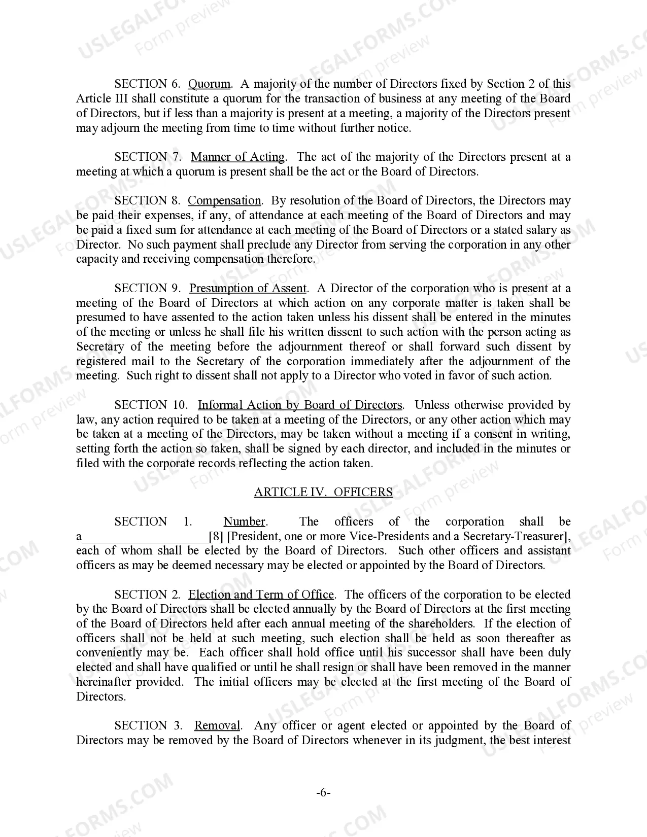 Preview Florida Bylaws for Corporation