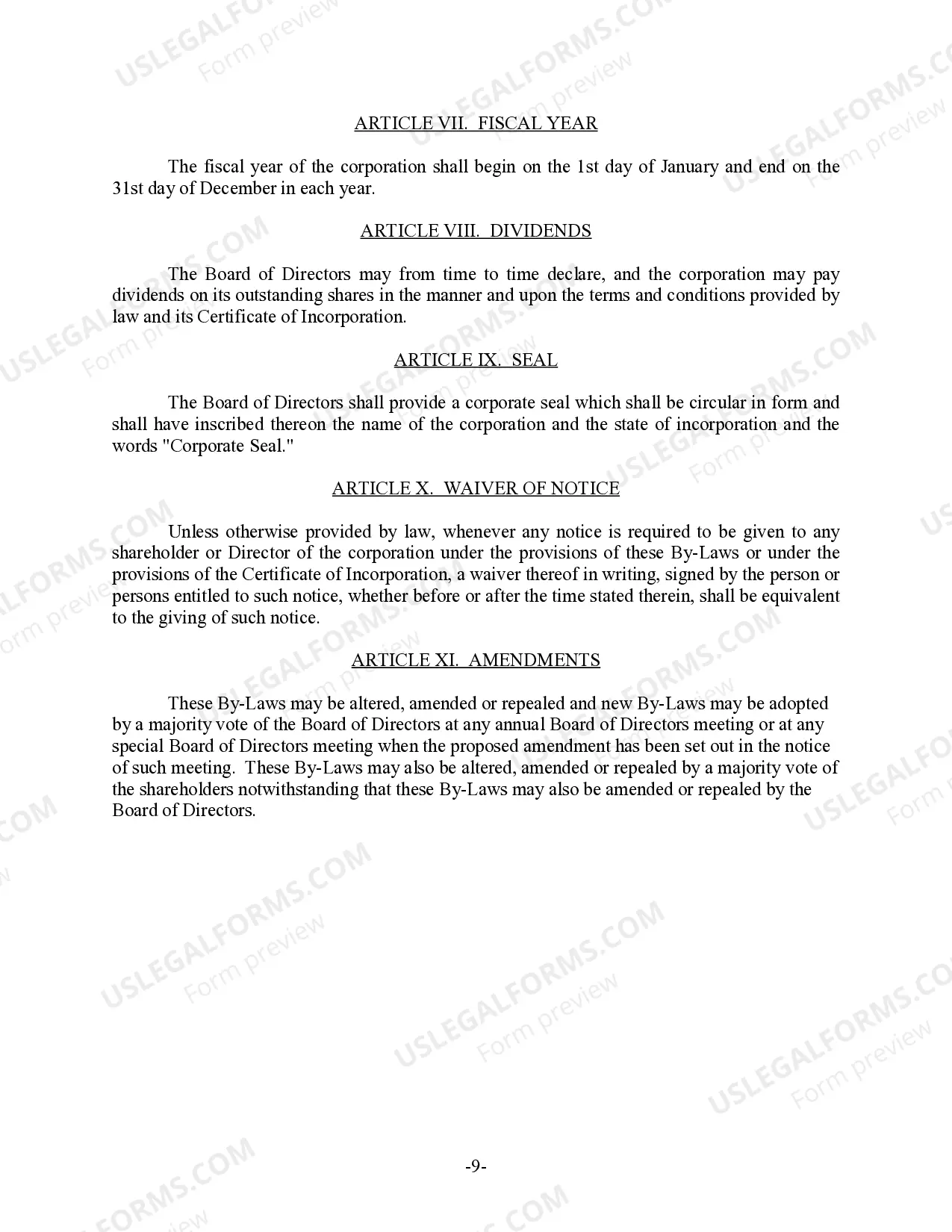 Preview Florida Bylaws for Corporation