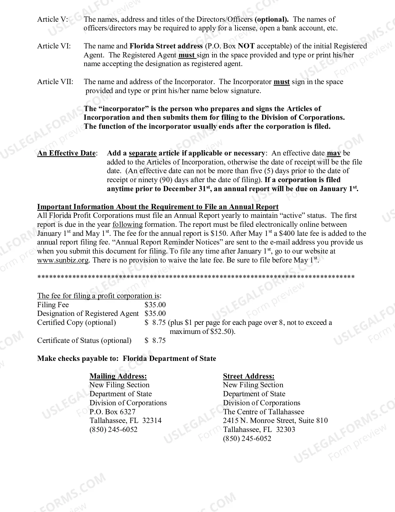 Preview Articles of Incorporation for a Florida Professional Corporation