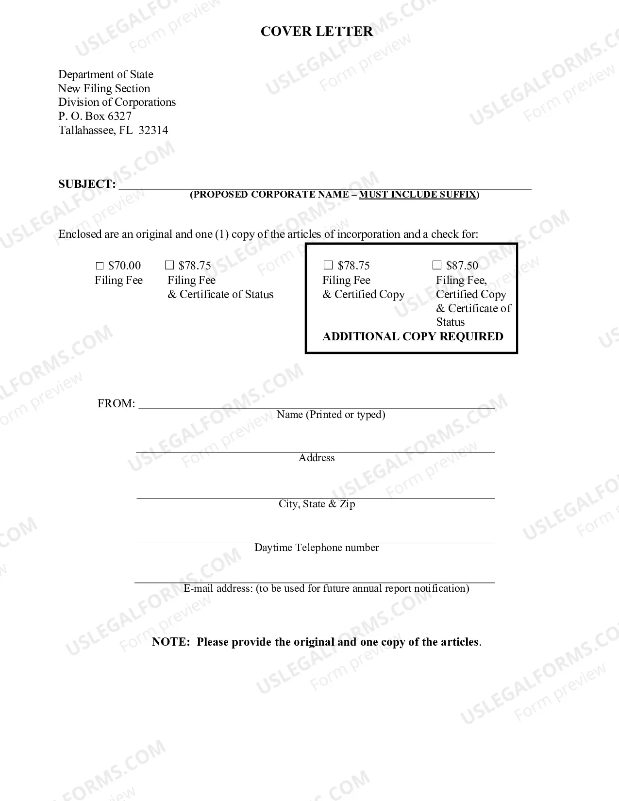 Preview Articles of Incorporation for a Florida Professional Corporation