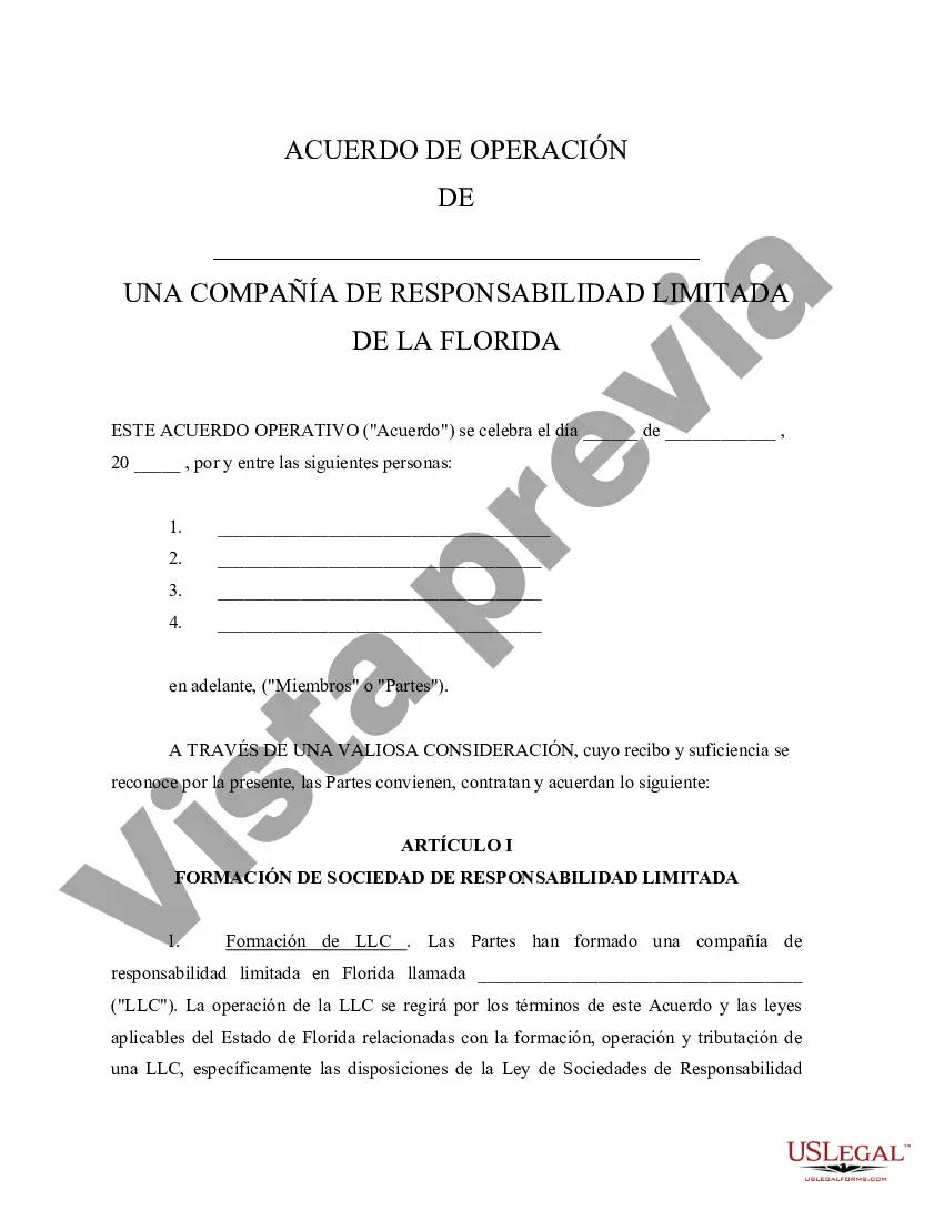 Preview Acuerdo Operativo de Sociedad de Responsabilidad Limitada LLC
