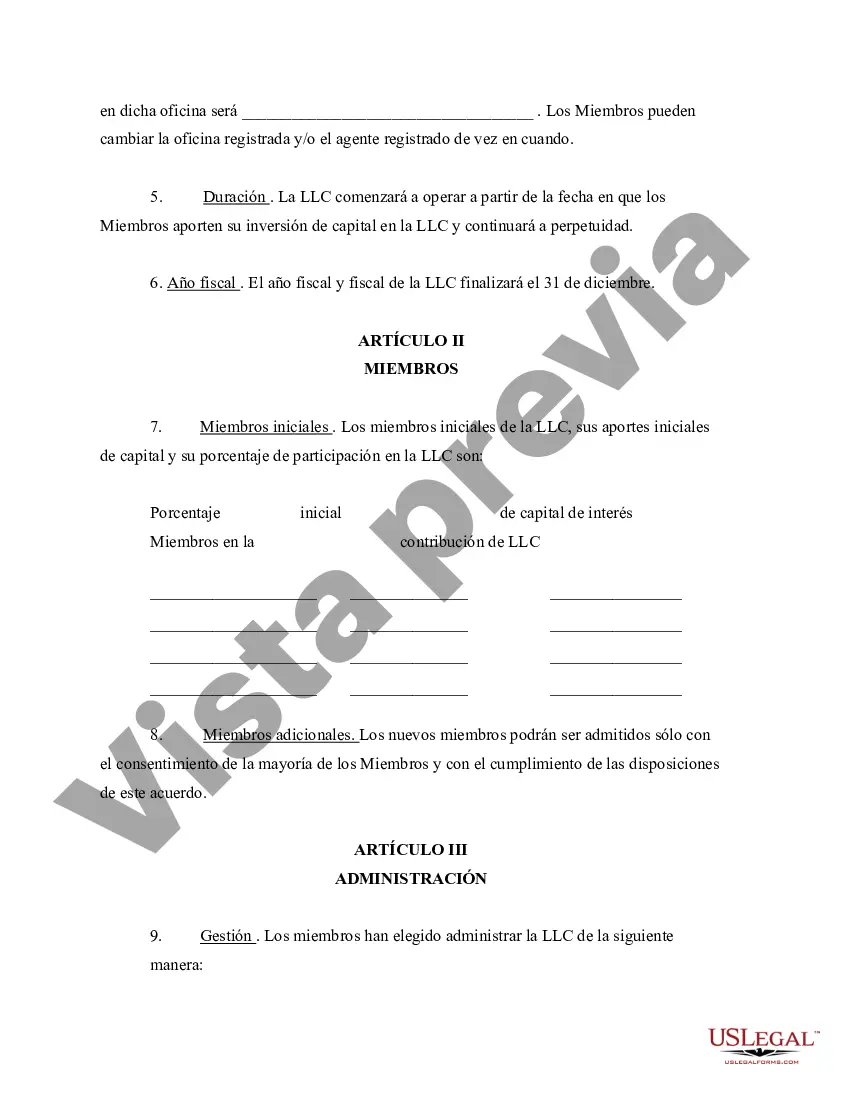 Preview Acuerdo Operativo de Sociedad de Responsabilidad Limitada LLC