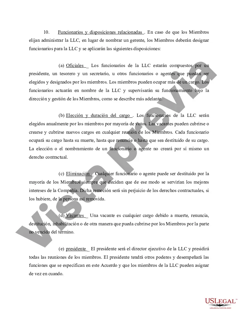 Preview Acuerdo Operativo de Sociedad de Responsabilidad Limitada LLC
