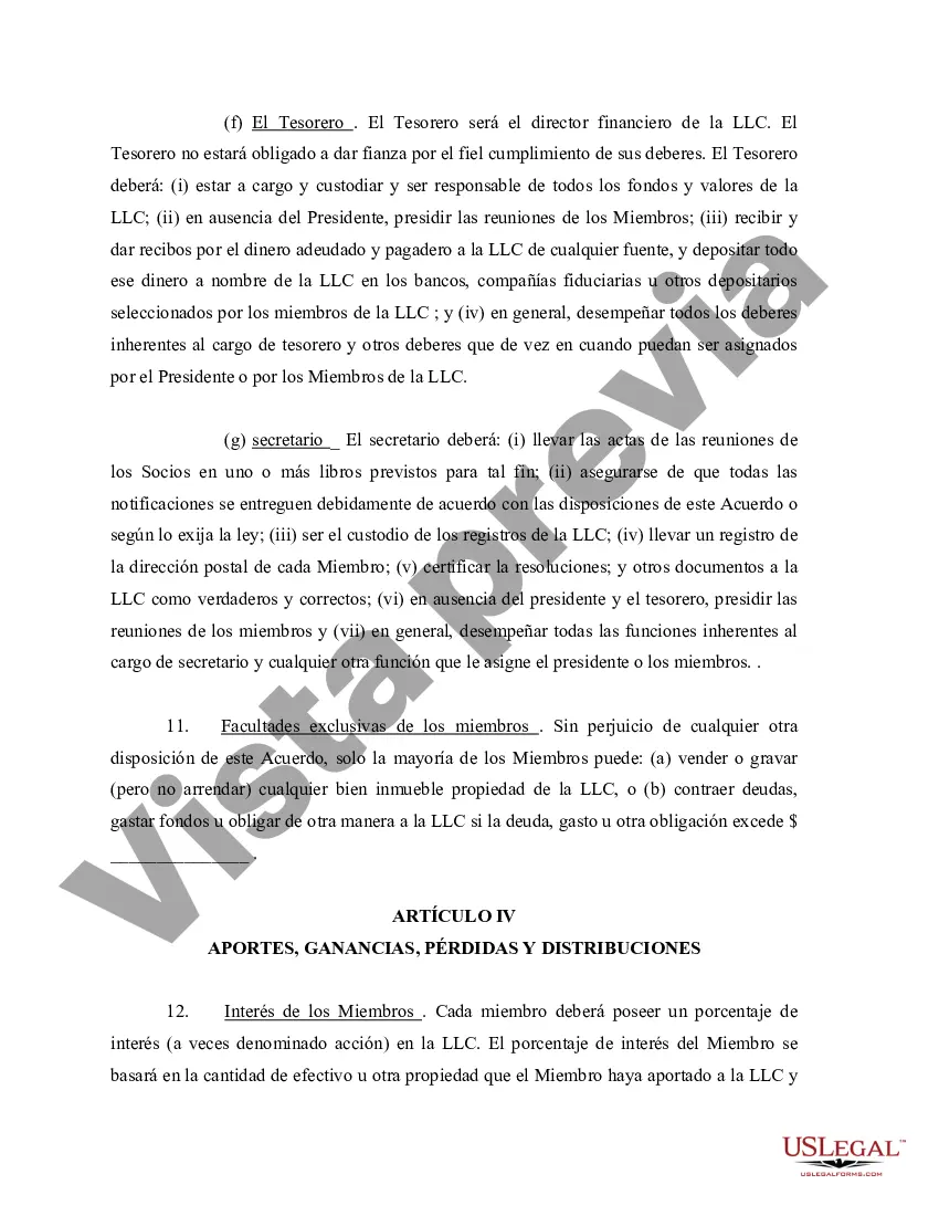 Preview Acuerdo Operativo de Sociedad de Responsabilidad Limitada LLC