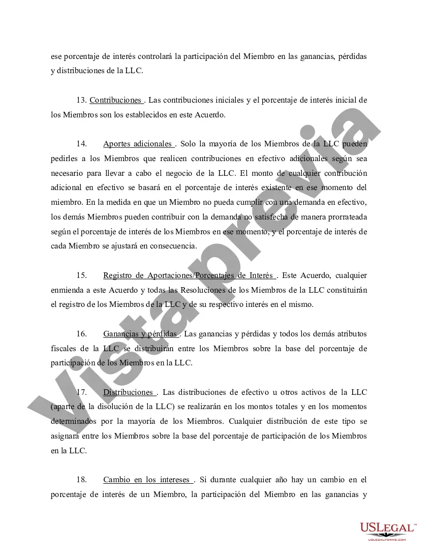 Preview Acuerdo Operativo de Sociedad de Responsabilidad Limitada LLC